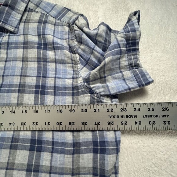 Untuckit Mens Plaid Short Sleeve Button-Down Cotton Benjamin Shirt Large Blue - Picture 7 of 8